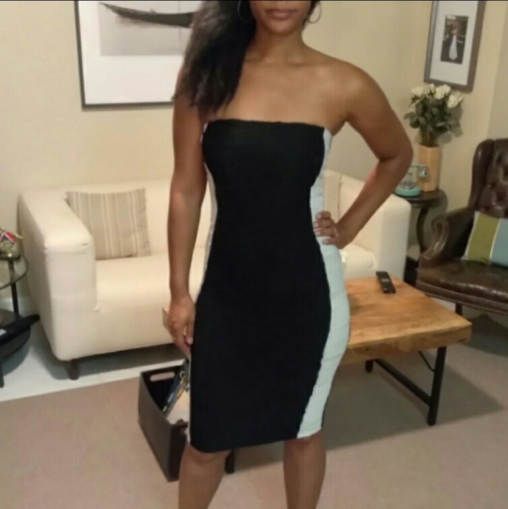 Strapless Black and White Bodycon Dress